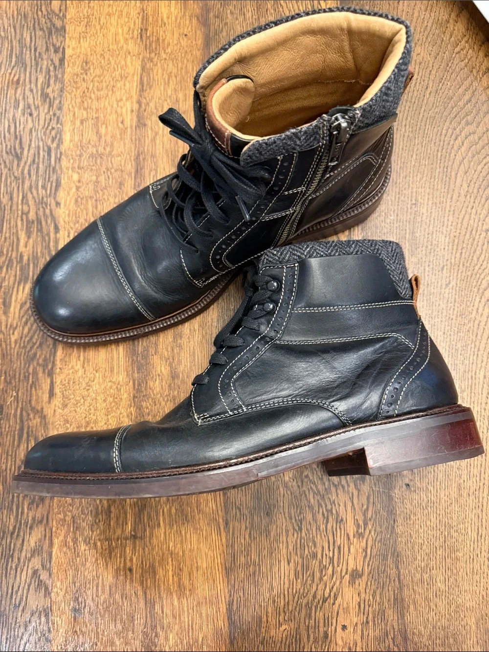 Johnston & Murphy Warner Black Leather Cap Toe Zip Boots Mens Size 10.5M